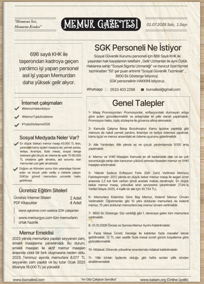 Memur Gazetesi 1. Baskı kapağı